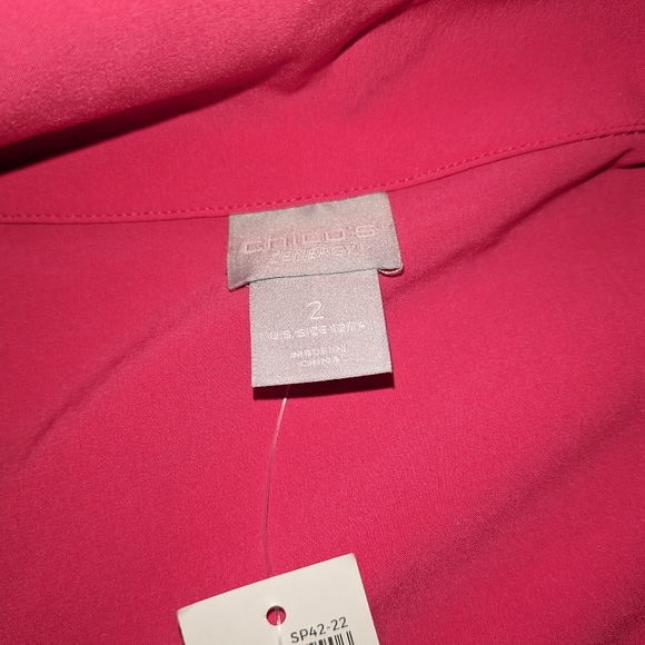 CHICO'S Zenergy Cutout Jacket, Azalea HOT PINK Gold Zip Front Embroidered NWT - Picture 15 of 16